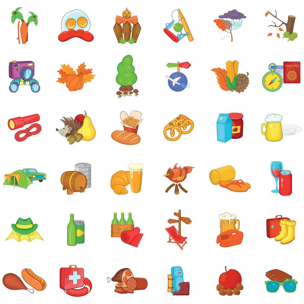 Picnic icons set, cartoon style vector