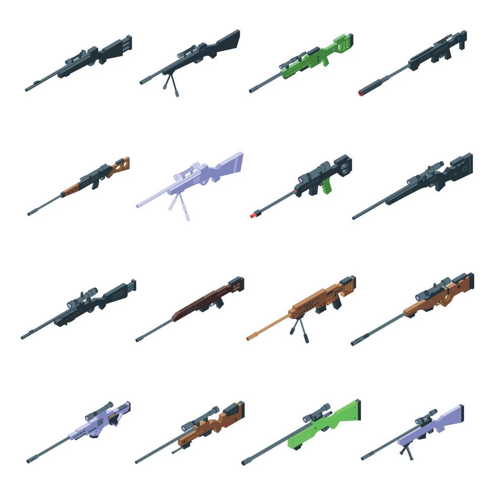 Sniper weapon icons set, isometric style vector