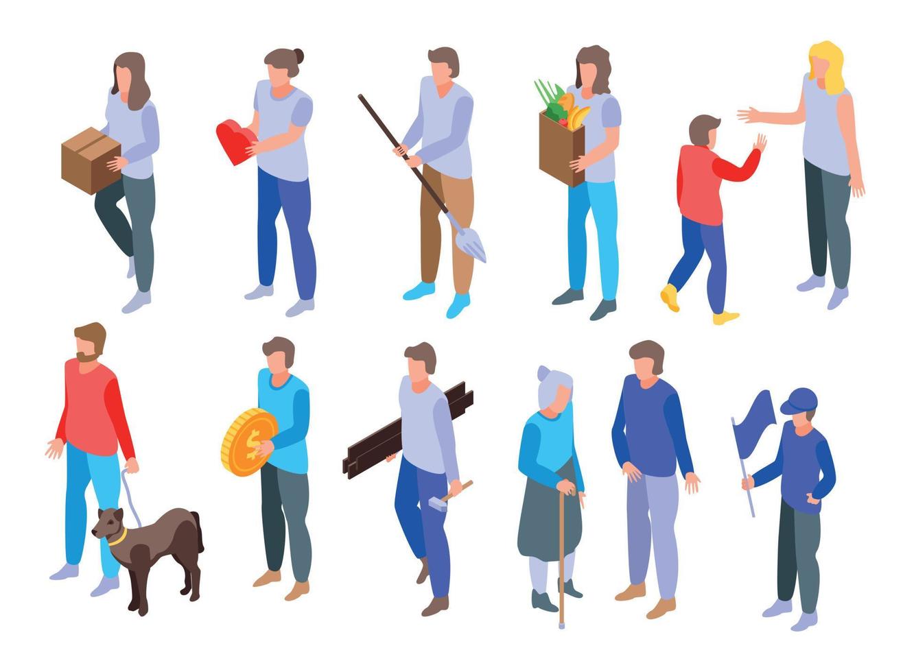 Volunteering icons set, isometric style vector