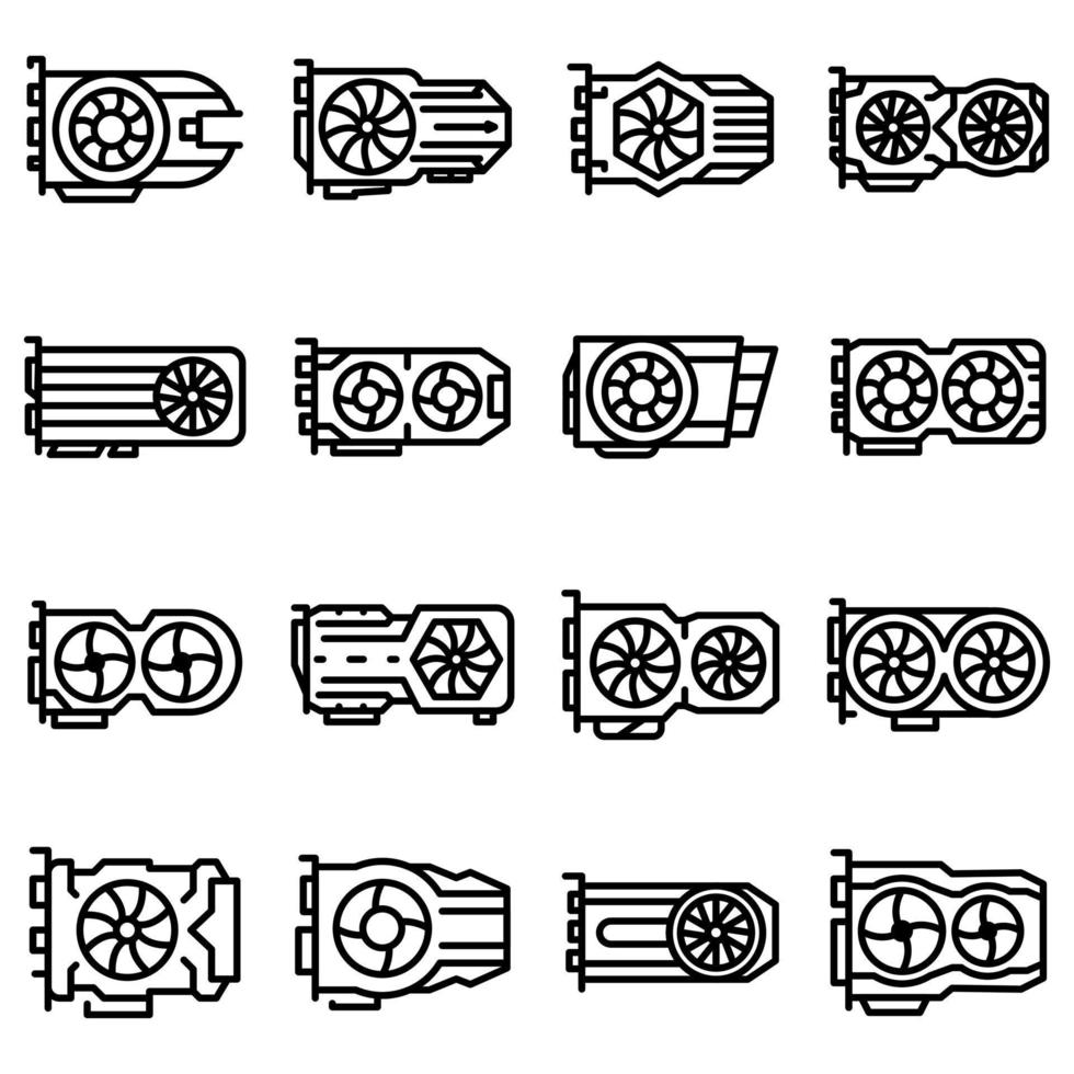 Graphics card icons set, outline style vector