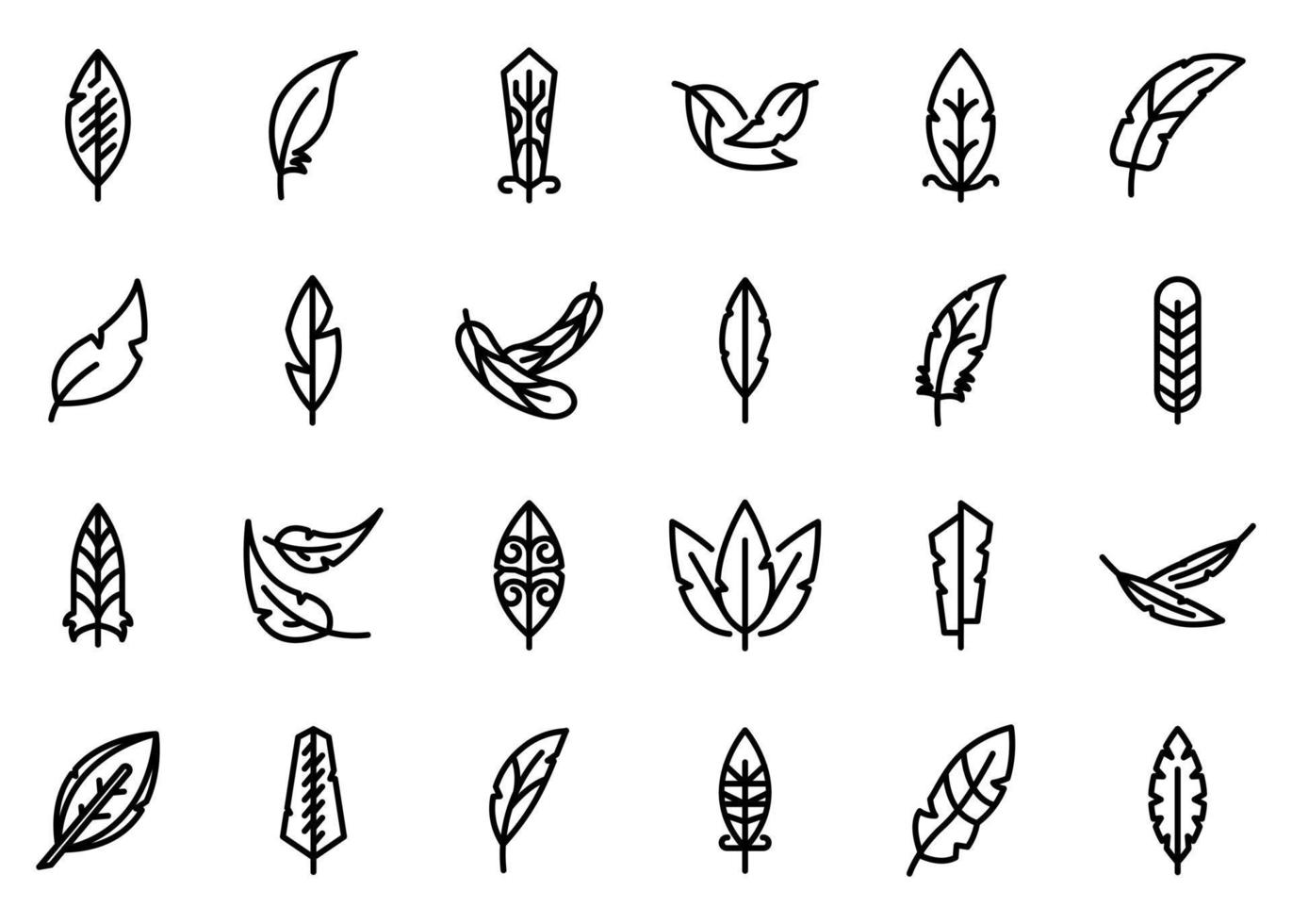 Feathers icons set, outline style vector