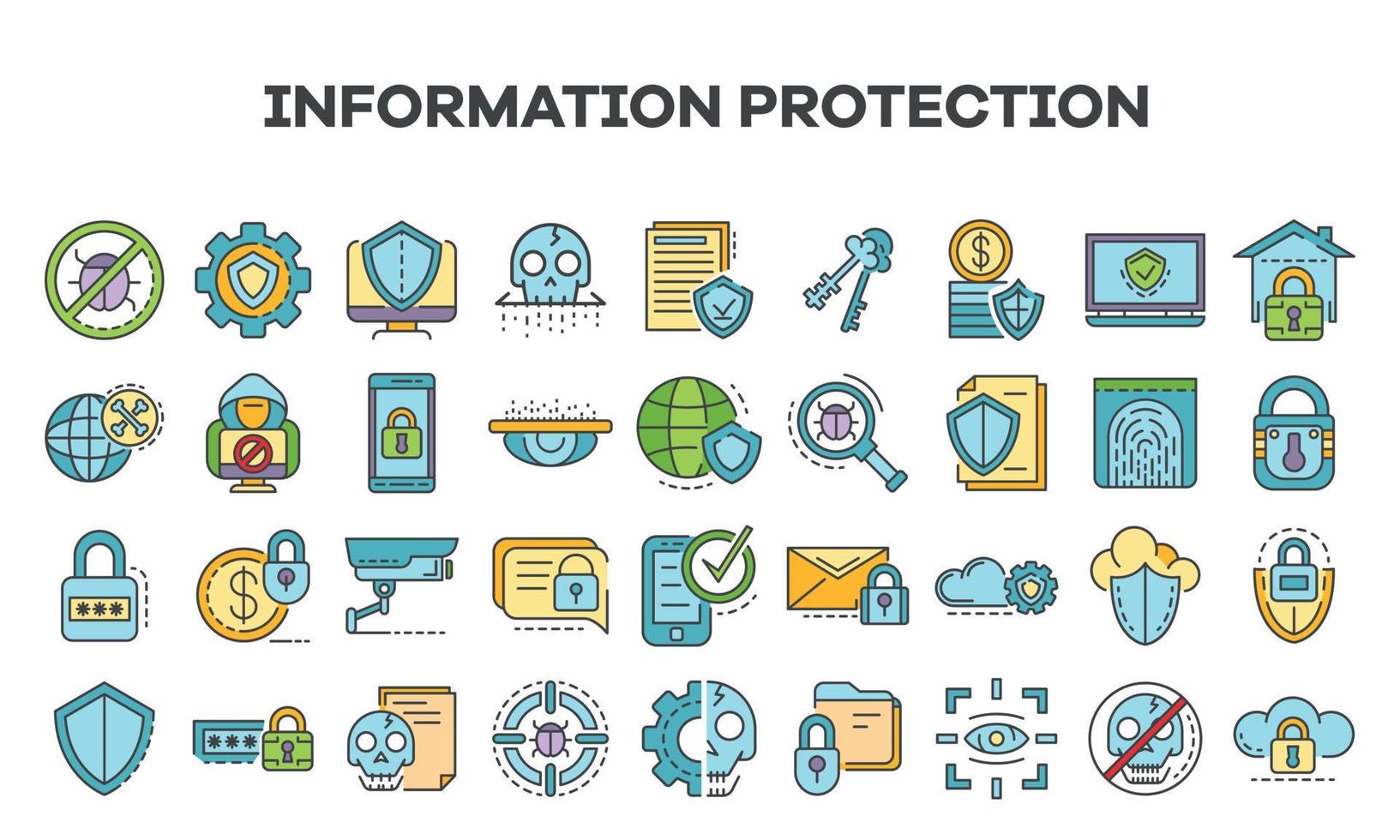 Computer security icon set, outline style vector