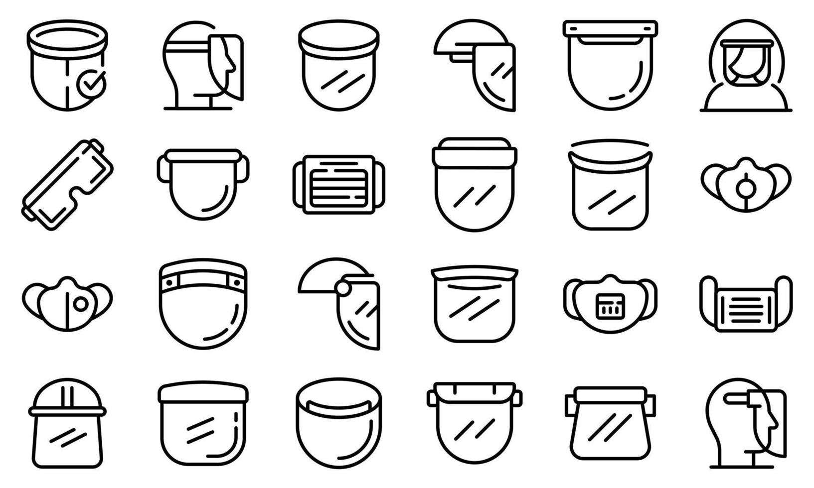 Face shield icons set, outline style vector