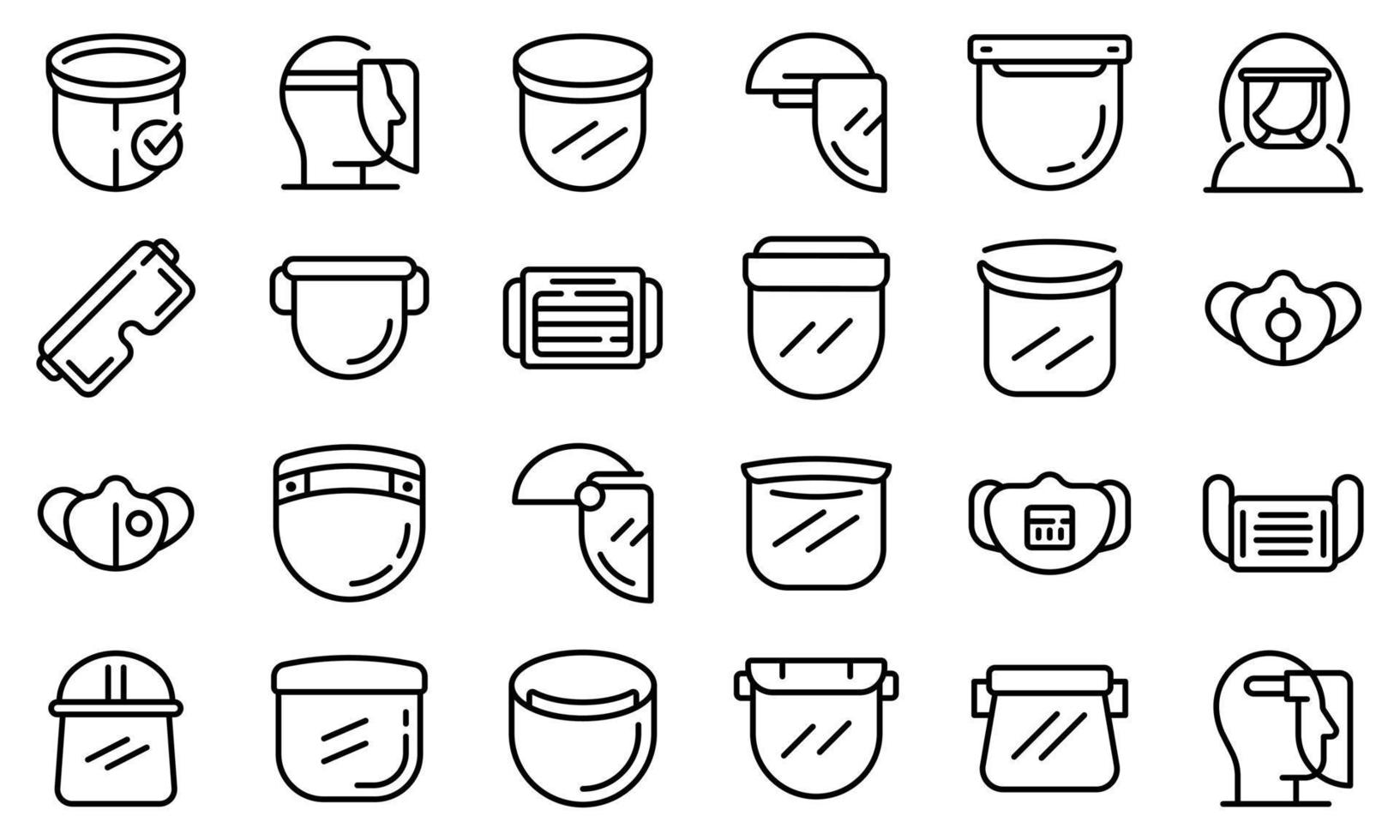 Face shield icons set, outline style vector