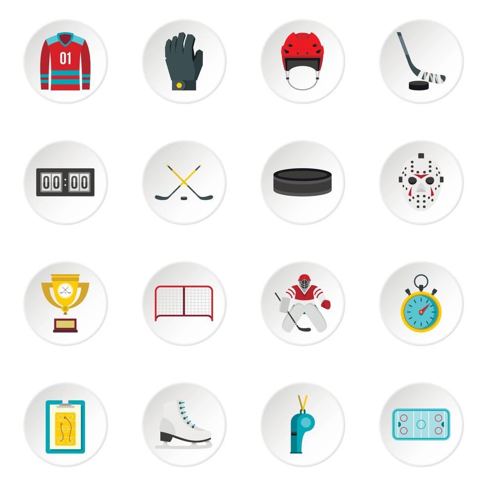 Hockey set flat icons vector