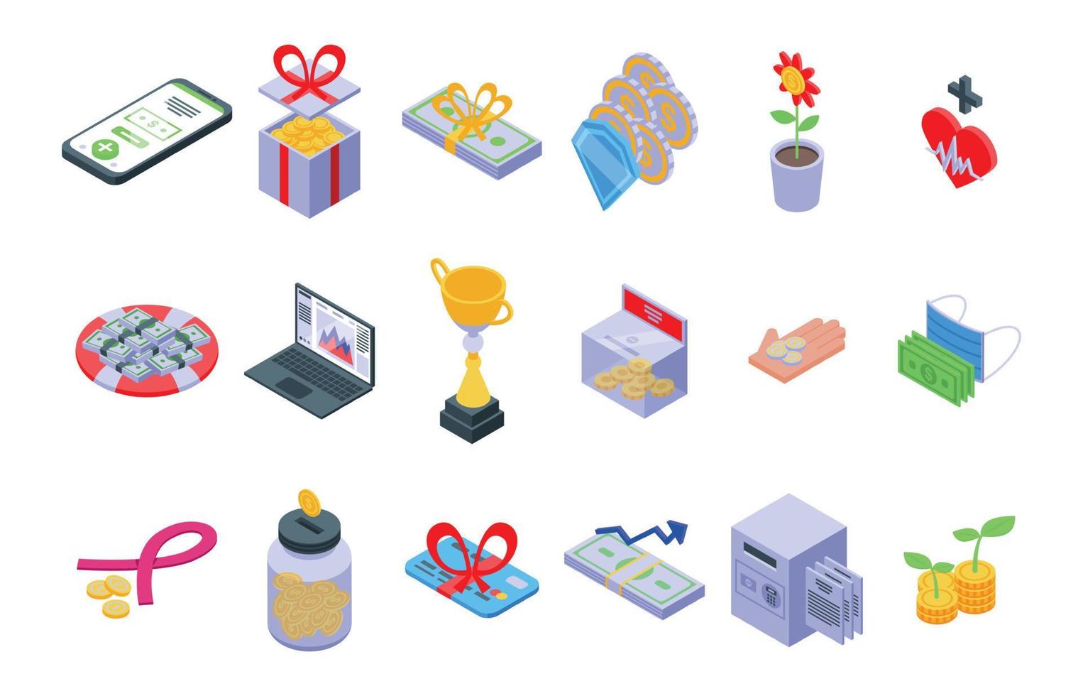 Financial support icons set isometric vector. Finance advice vector