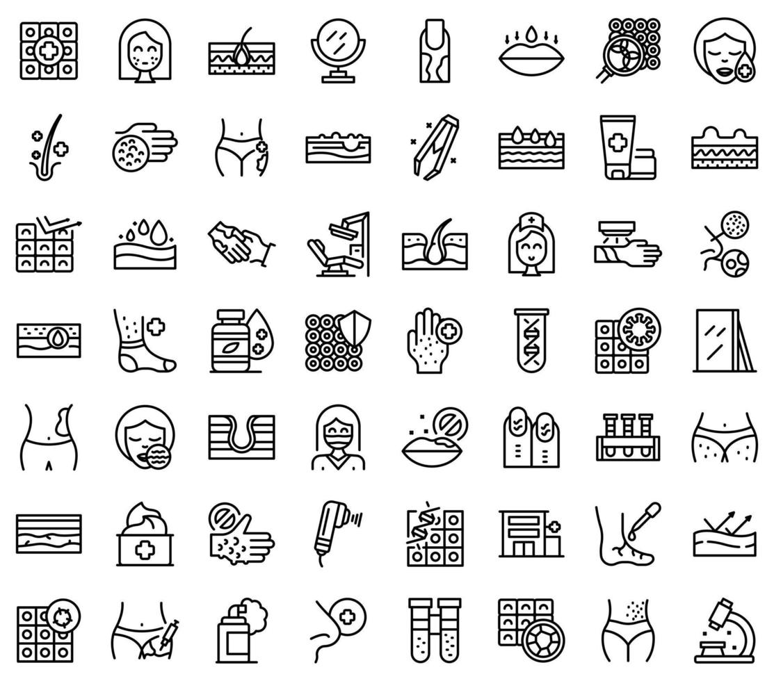 Dermatologist icons set outline vector. Dry psoriasis vector