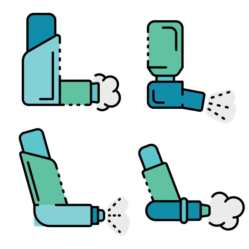 Inhaler icons set line color vector