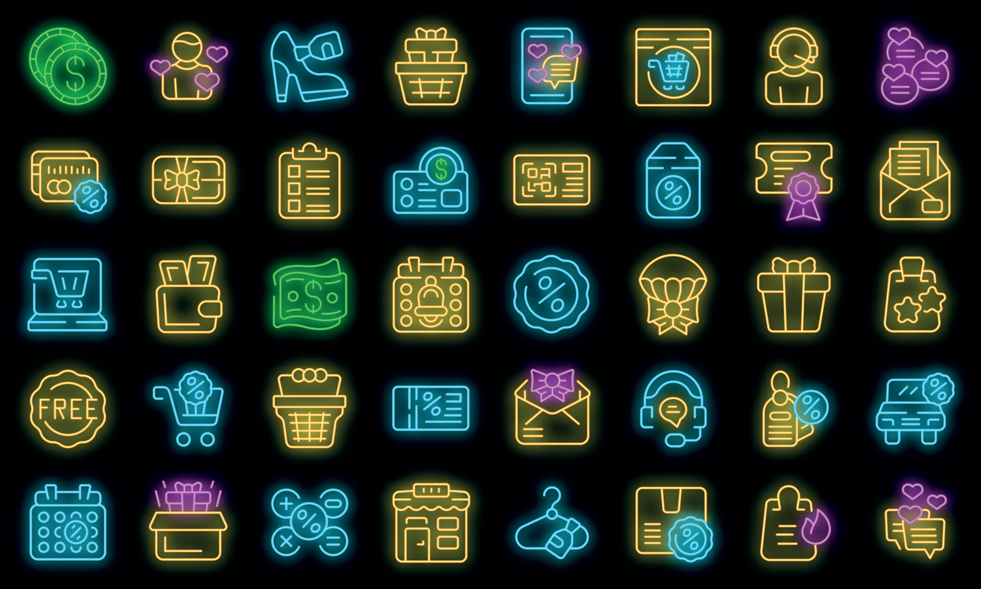 Custom offer icons set outline vector. Free heart vector neon 8352373 ...