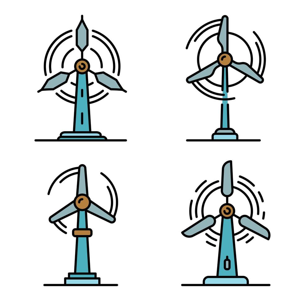 Wind turbine icons set vector flat