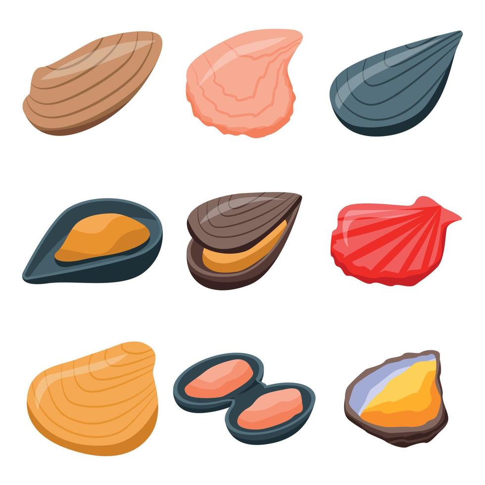 Mussels icons set, isometric style vector