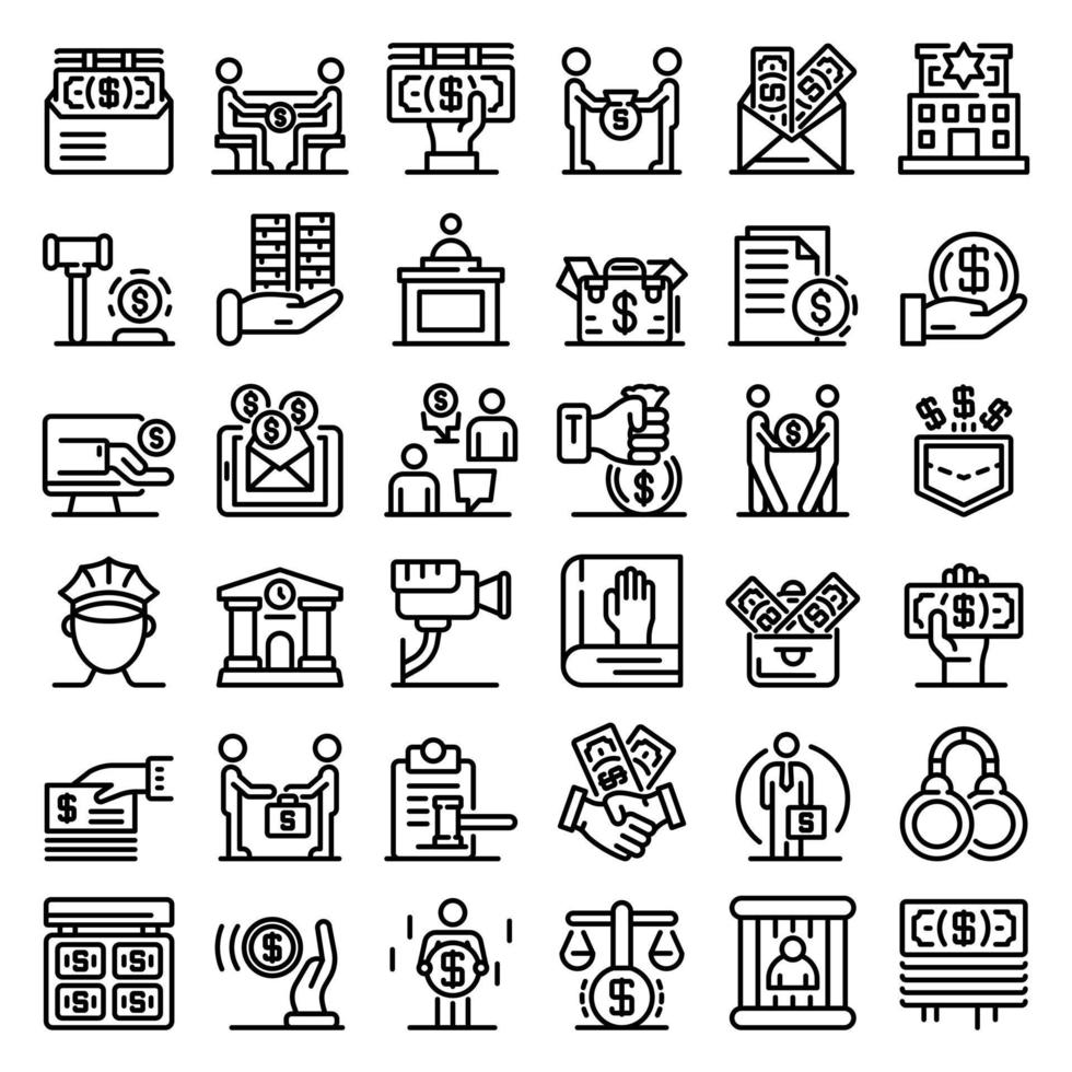 Bribery icons set, outline style vector