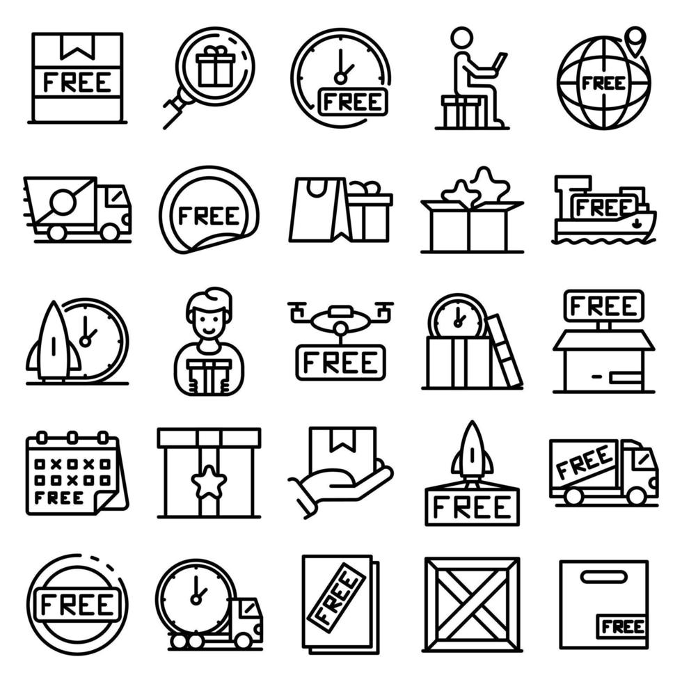 conjunto de iconos de envío gratis, estilo de esquema vector