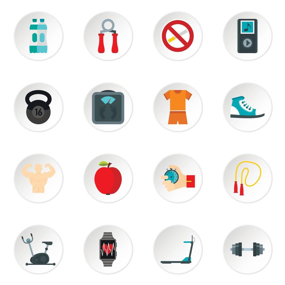 Fitness icons set, flat style vector