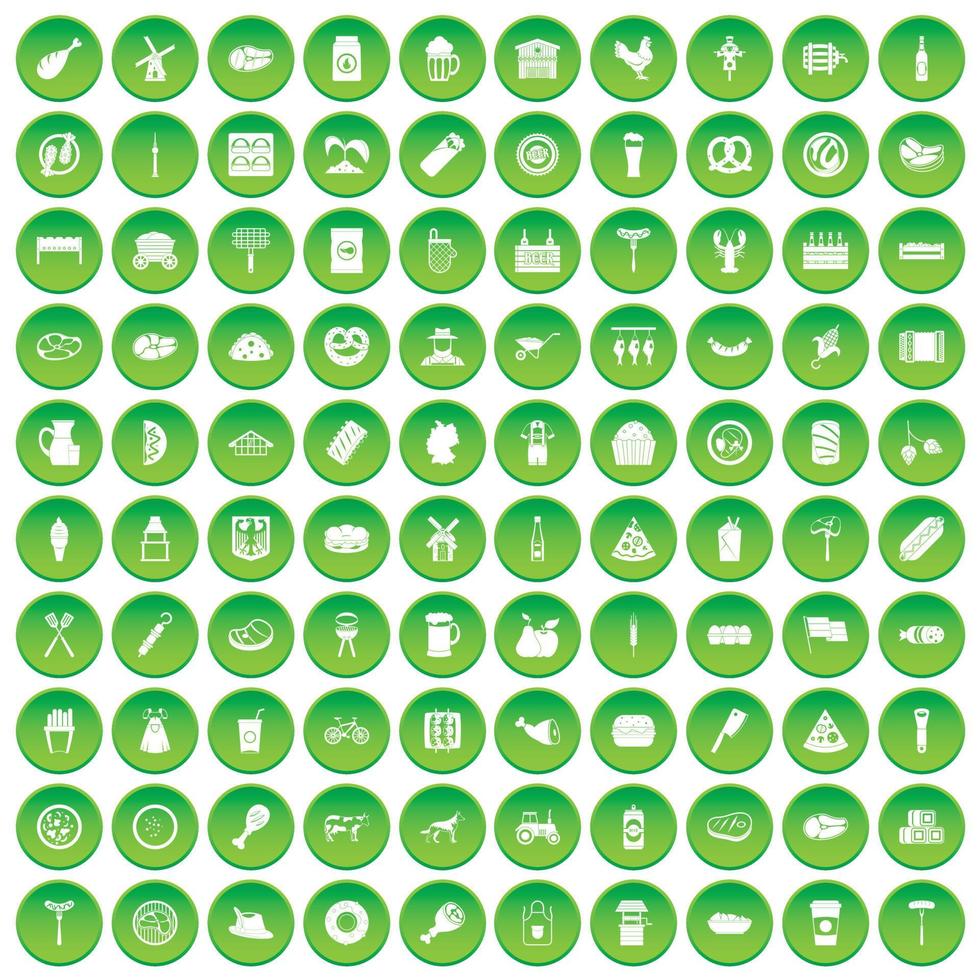 100 iconos de carne establecer círculo verde vector