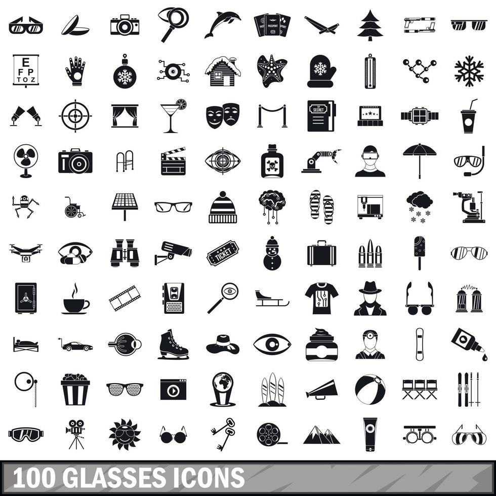 100 glasses icons set, simple style vector
