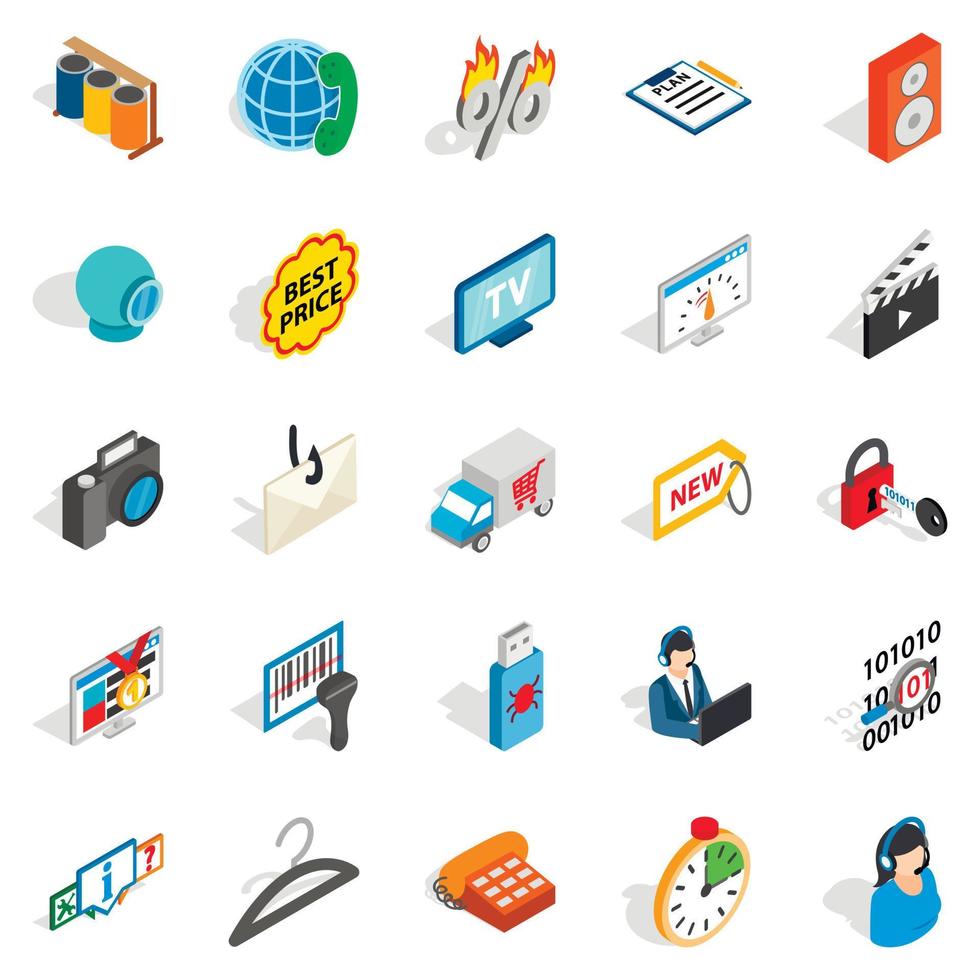 Shop icons set, isometric style vector