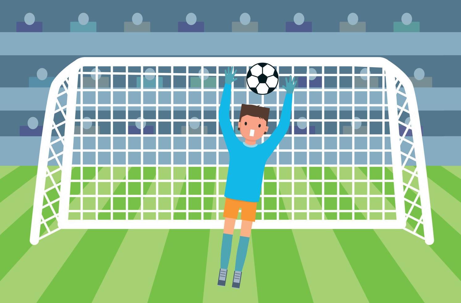 Soccer goalkeeper on stadium concept, flat style. vector