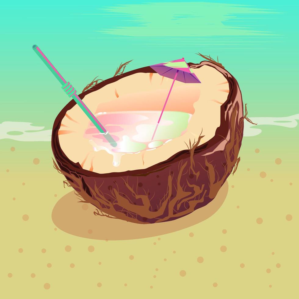 coconut cocktail on a beach vector