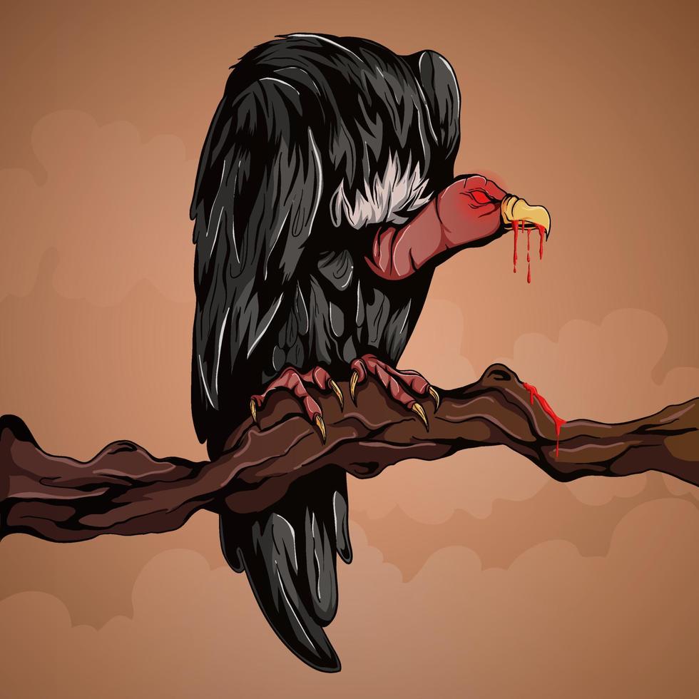 vulture on a tree with clouds in the background vector