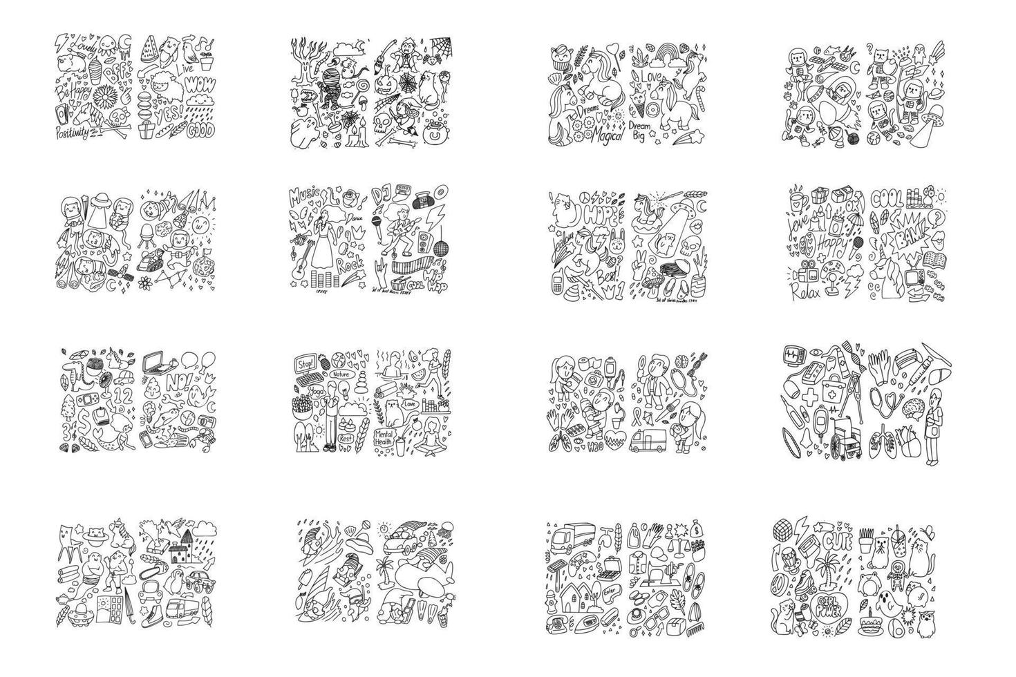 Set of various doodle art. big collection. vector