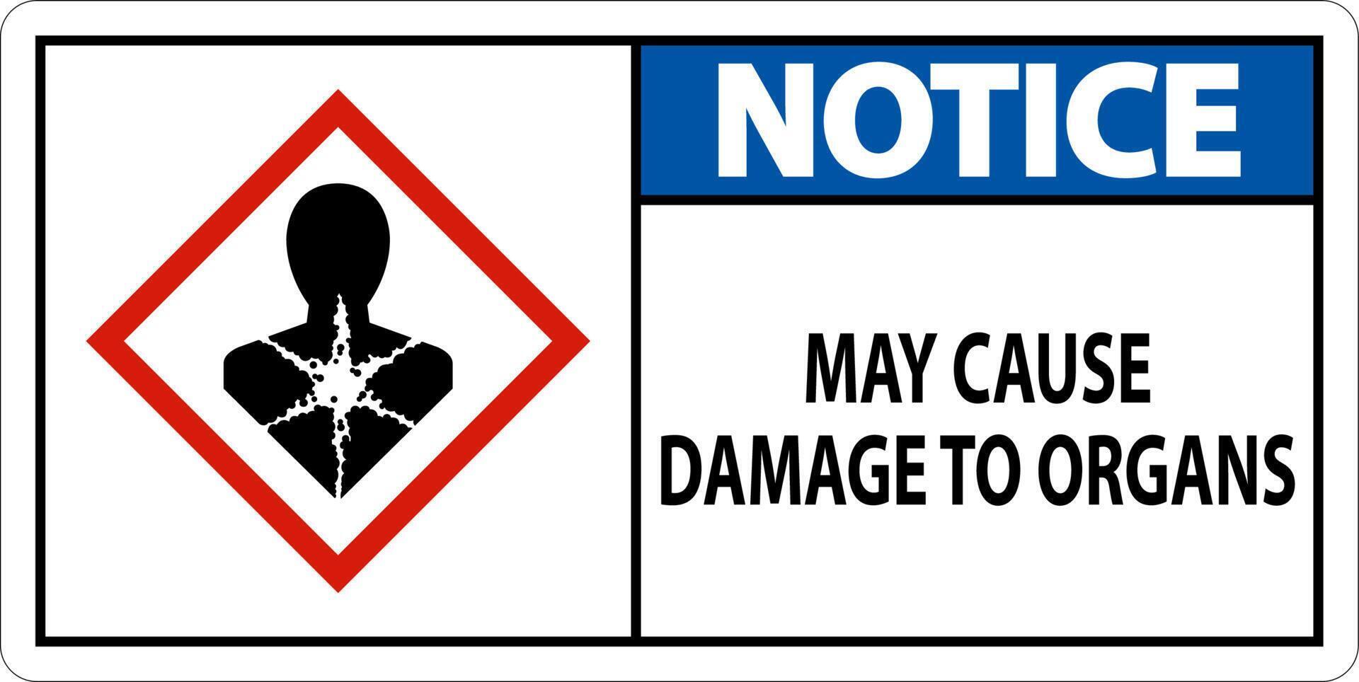 Notice May Cause Damage To Organs GHS Sign On White Background vector