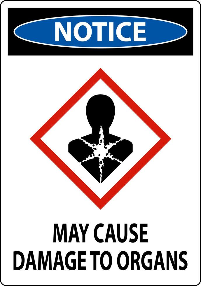 Notice May Cause Damage To Organs GHS Sign On White Background vector