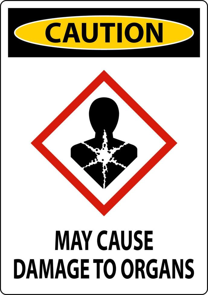 Caution May Cause Damage To Organs GHS Sign On White Background vector