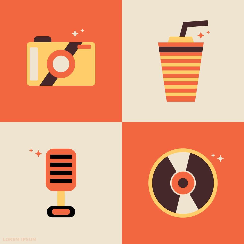 flat design illustration simple object recorder,paint,movie vector