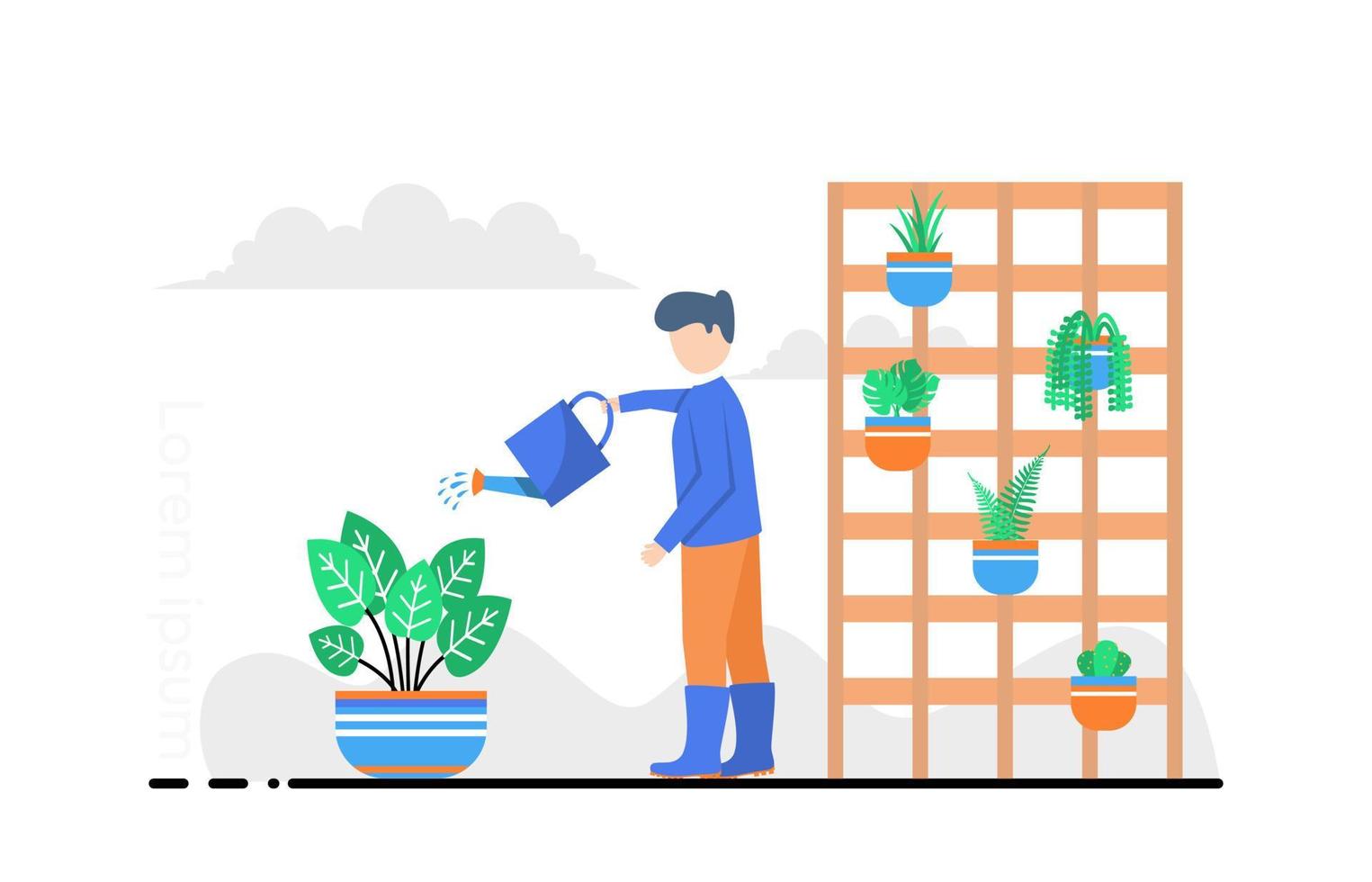 flat design illustration man with plants and water vector