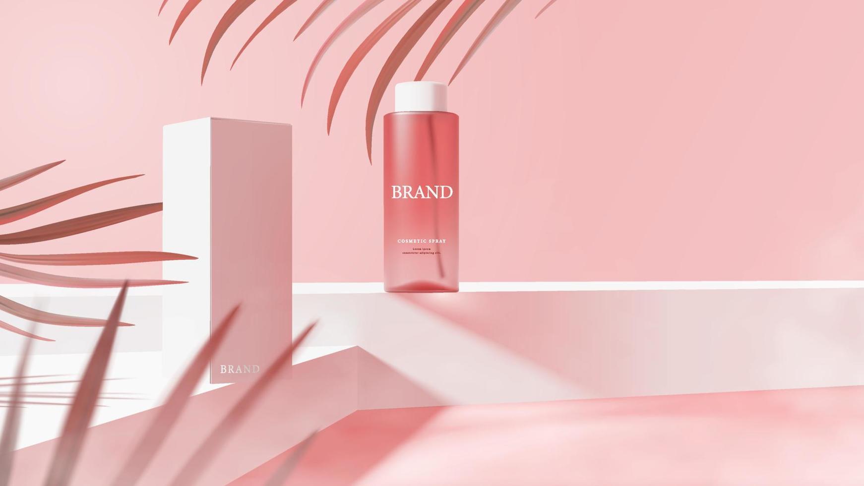 Beautiful cosmetic spray advertisement poster template layout, realistic cosmetic product branding presentation mockup vector