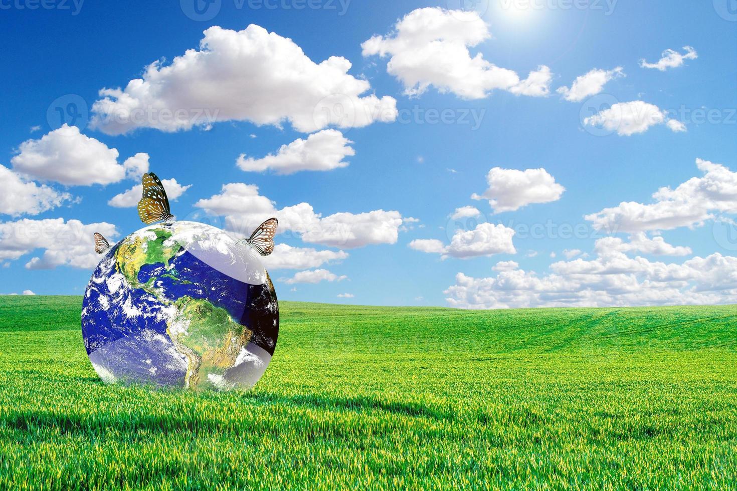 save the world concept Protect the environment. Meadow and the beautiful world photo