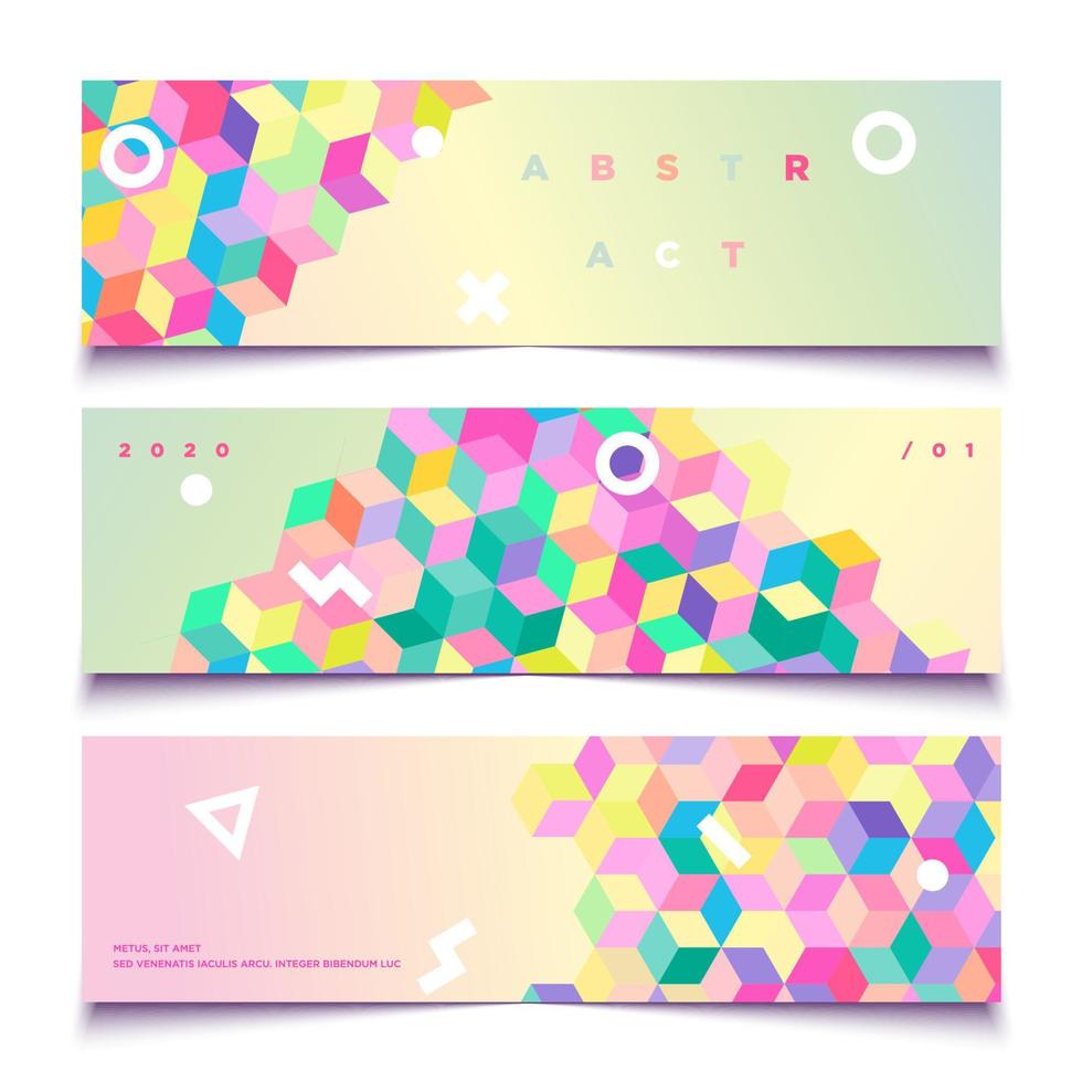 Cute and fun set of colorful pastel geometric banner, cover, card background vector