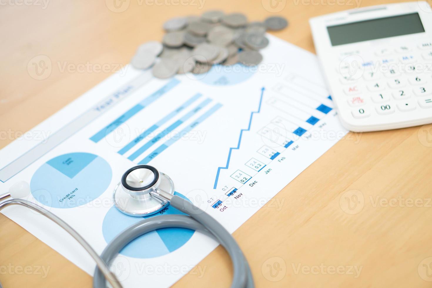 money coins with stethoscope checking photo