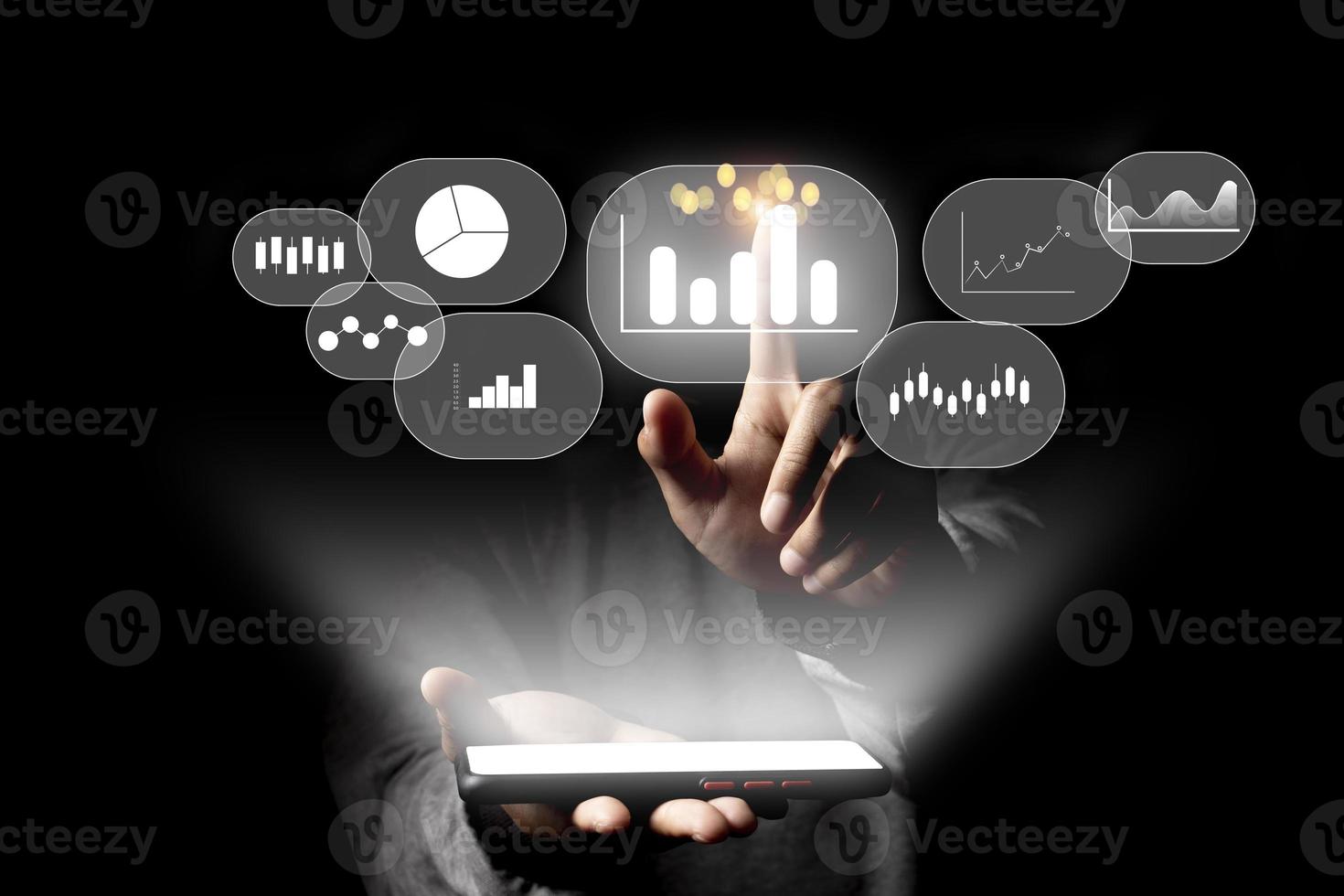 business intelligence concept and Big data analytics with chart and graph icons photo