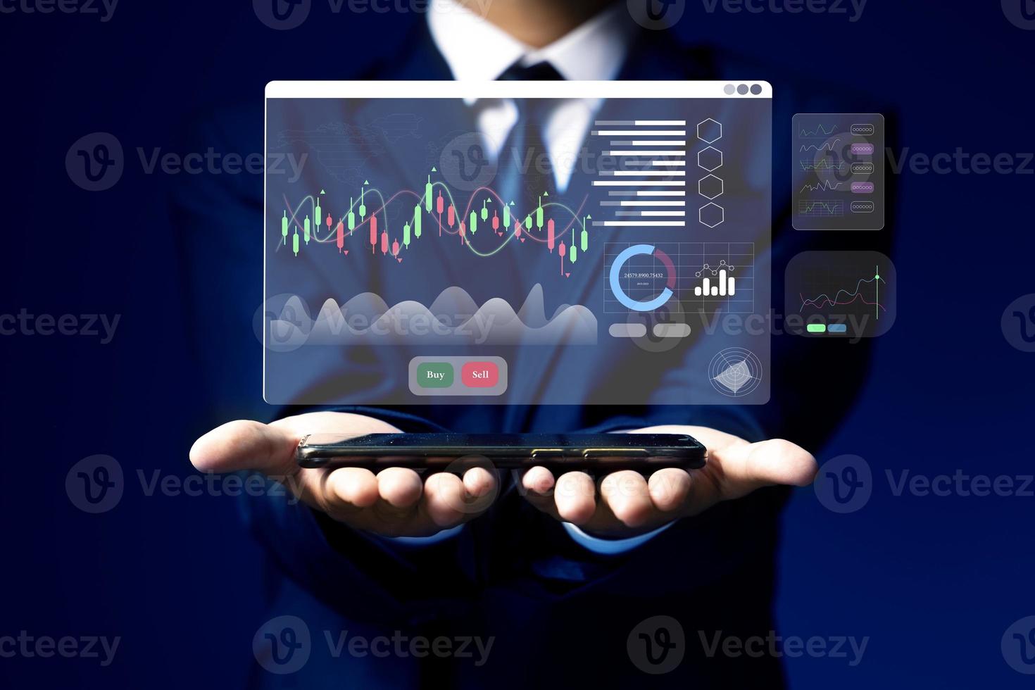 young investor or business man with graphic global network connection and graph chart of stock market investment trading photo