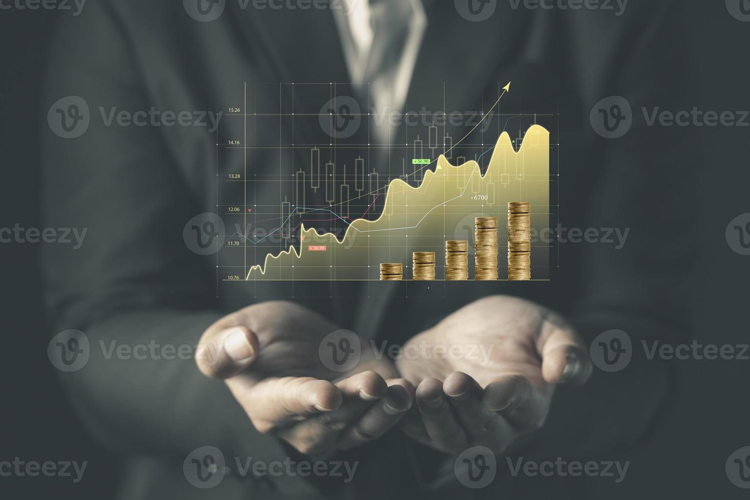 hand holding stock graph finance and banking concept. photo