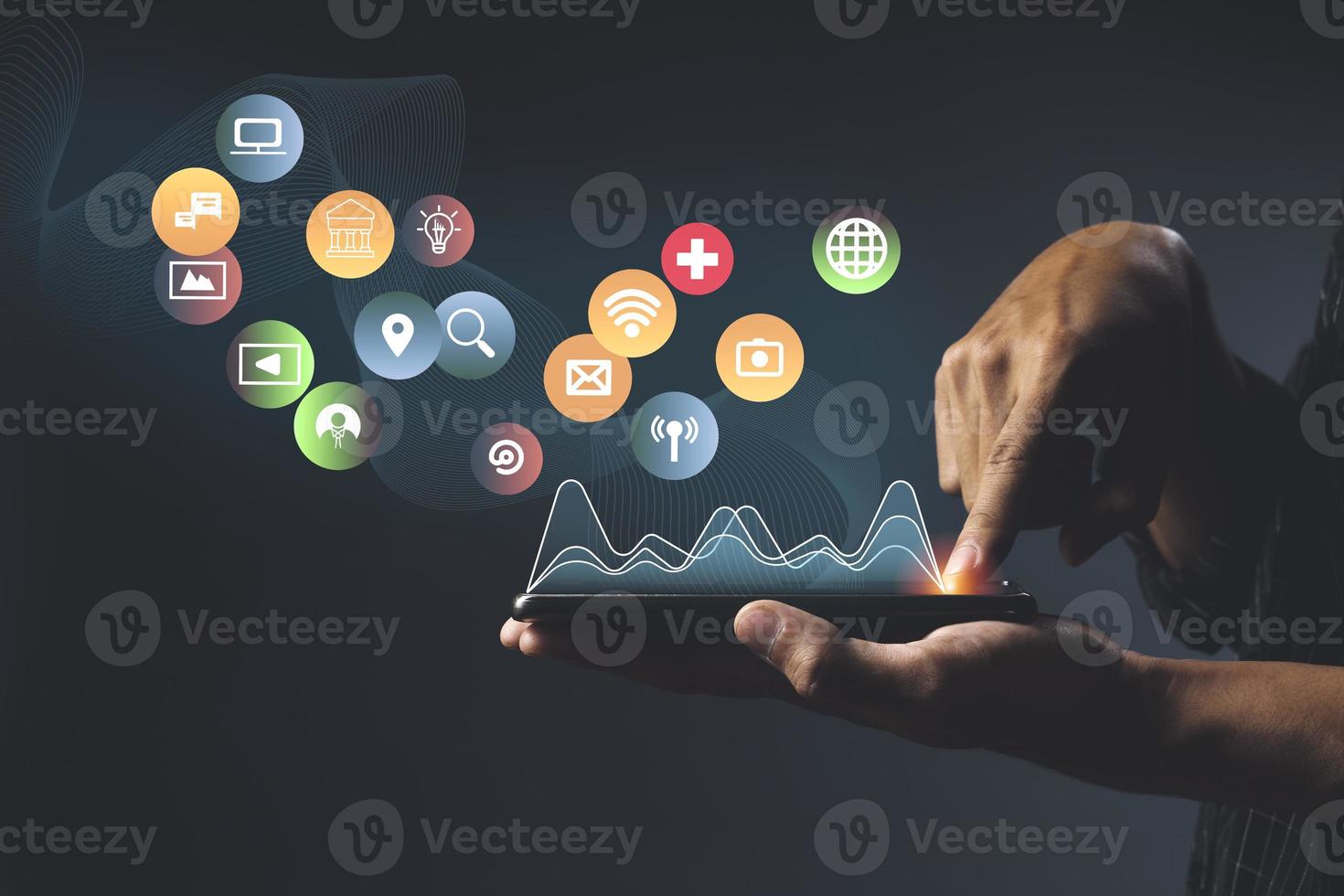 IoT Internet of Things, Social network, digital marketing, business and technology concept photo