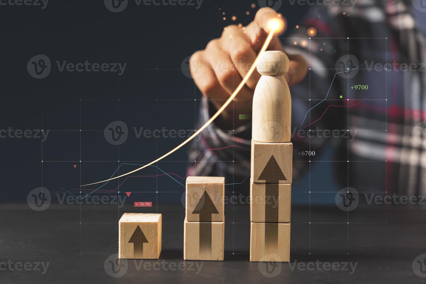 Arrange the wooden blocks into steps, higher the marketing strategy photo