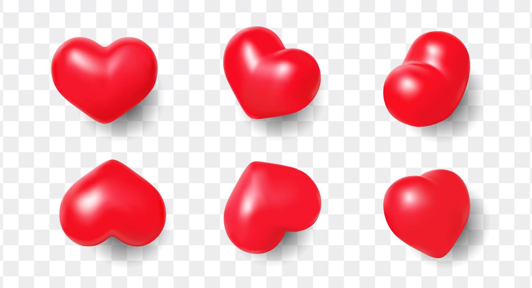 conjunto de lindos corazones realistas 3d vector aislado