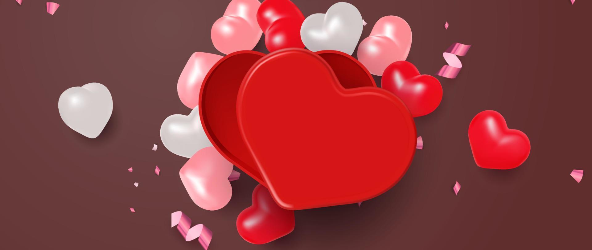 Realistic heart shaped gift box container illustration for valentine's day celebration event vector background