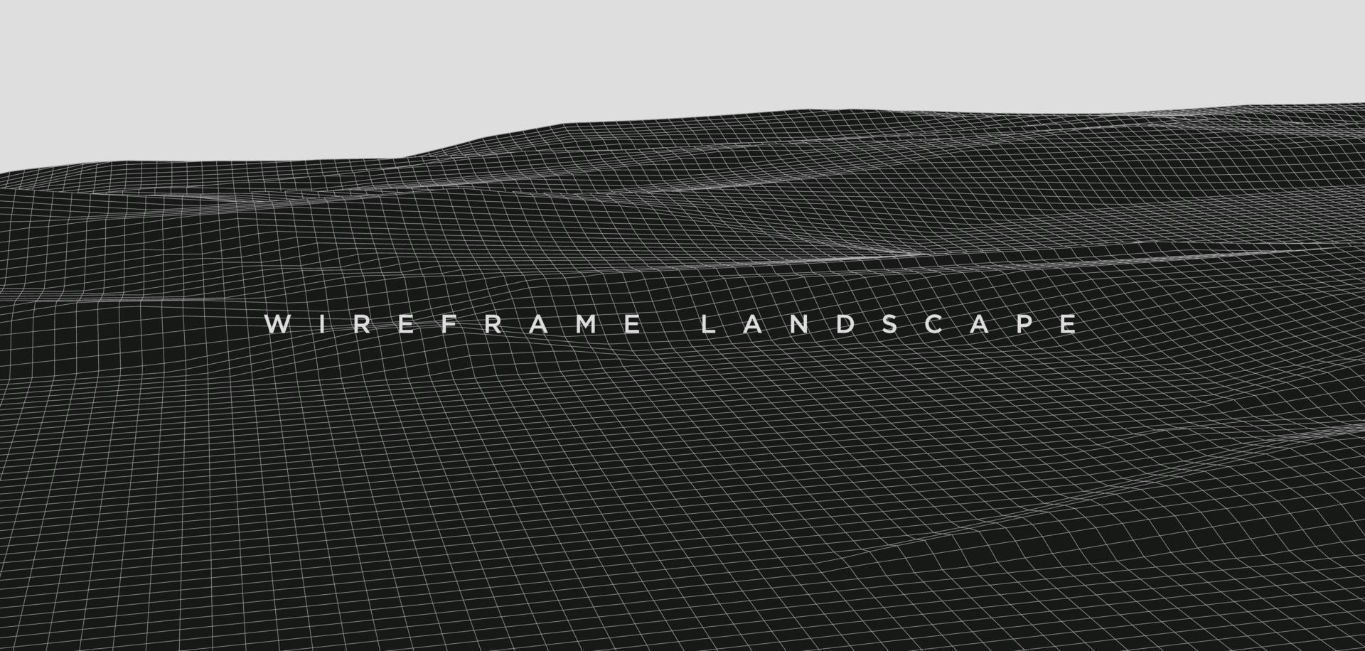 Minimalist 3d wireframe terrain landscape surface vector illustration