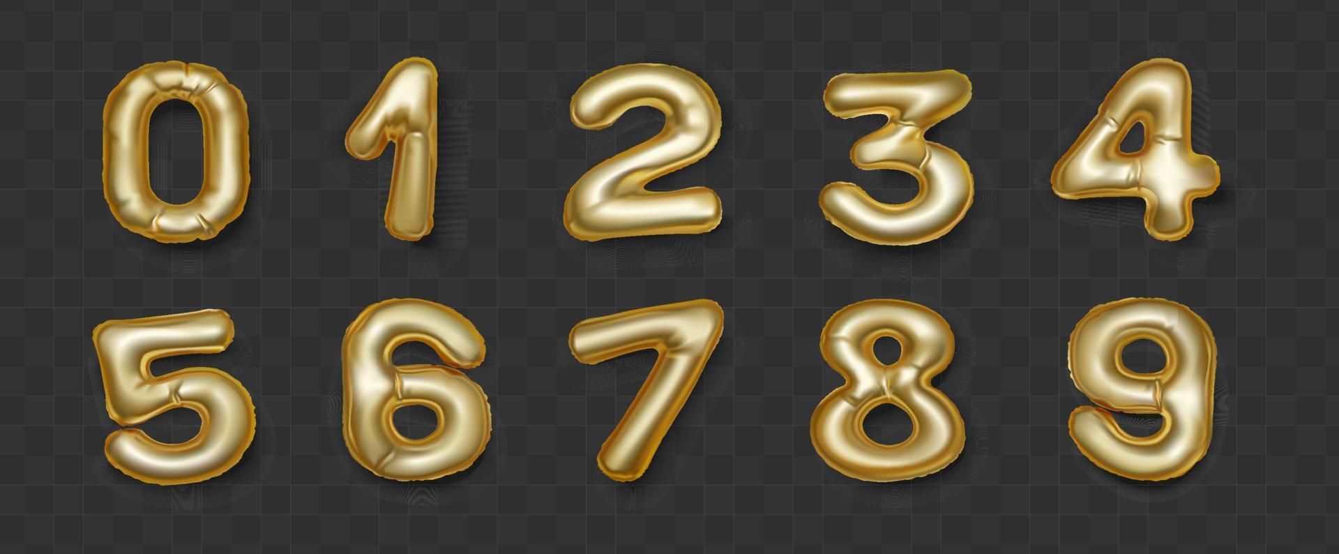 Set of realistic gold foil balloon numbers vector decoration