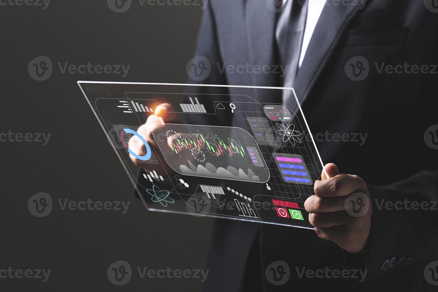 Businessman with report chart up forward to financial profit growth of stock market investment. photo