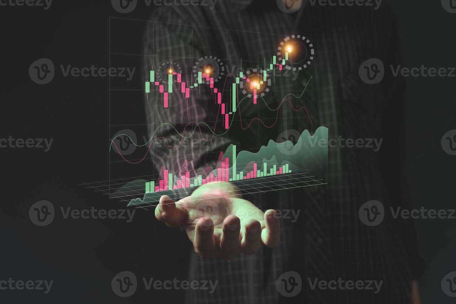 young investor or business man with graphic global network connection and graph chart of stock market investment trading photo