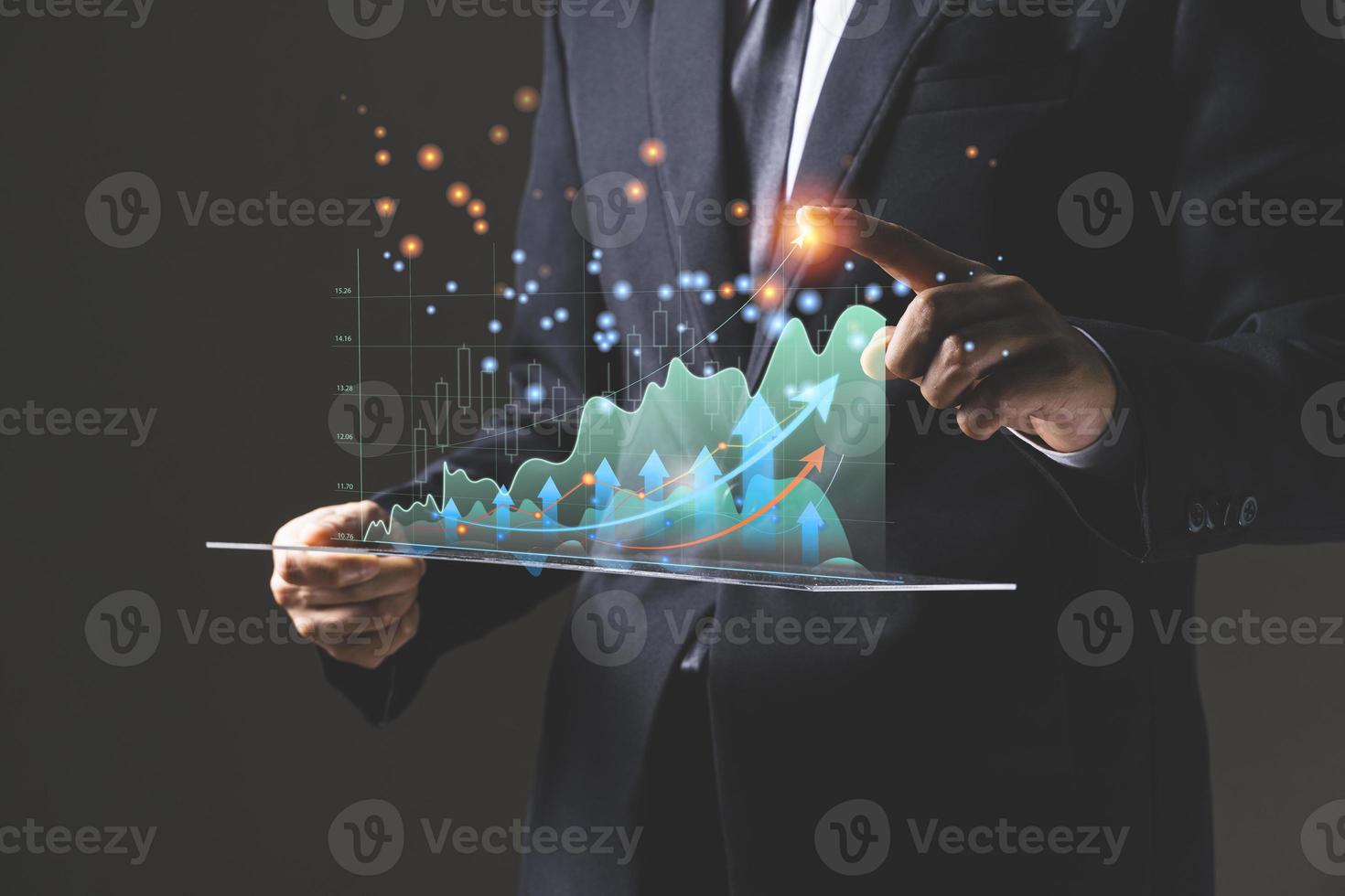 Businessman with report chart up forward to financial profit growth of stock market investment. photo