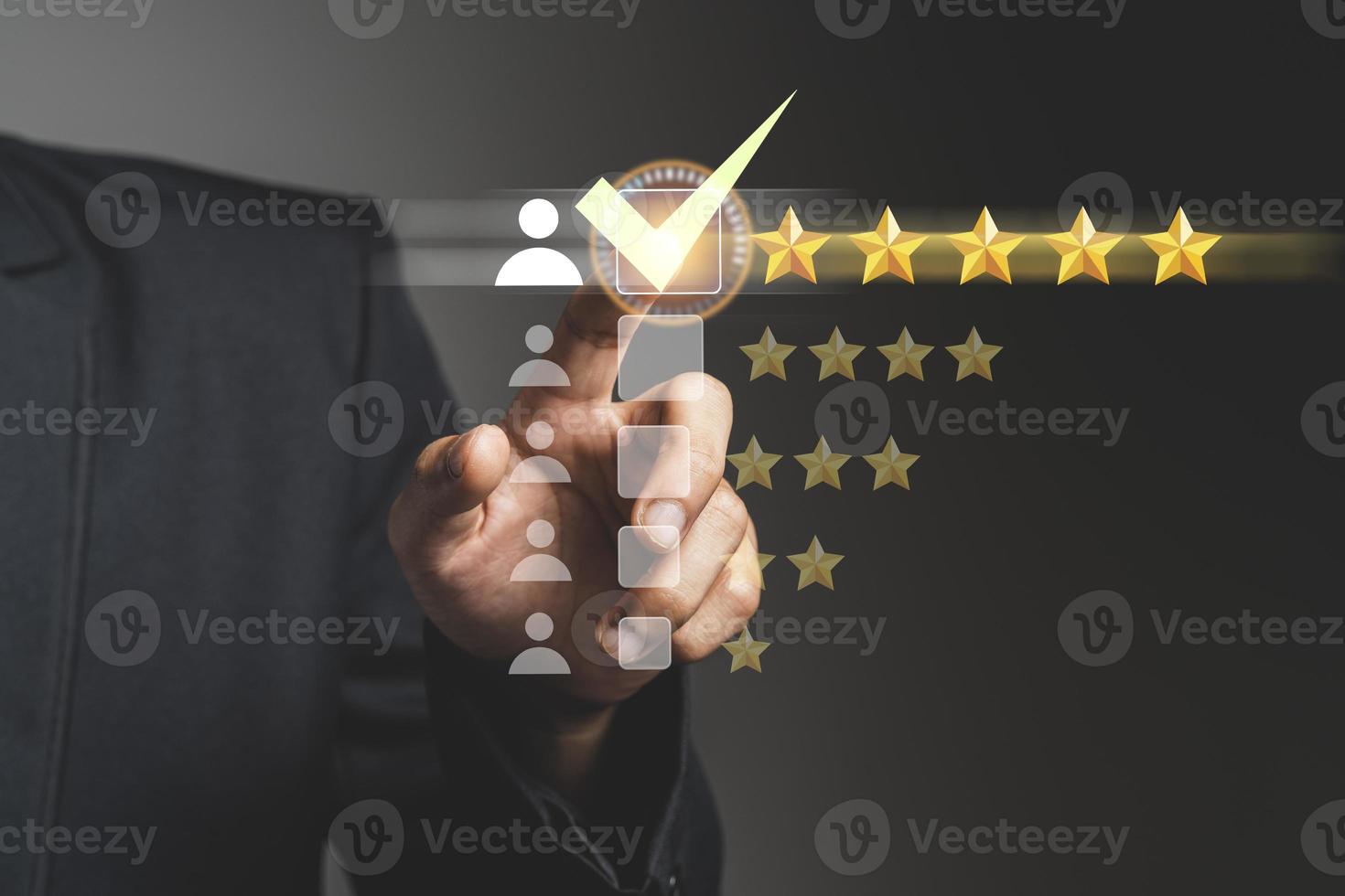 The best customer satisfaction, Hand touching and doing mark to five yellow stars photo