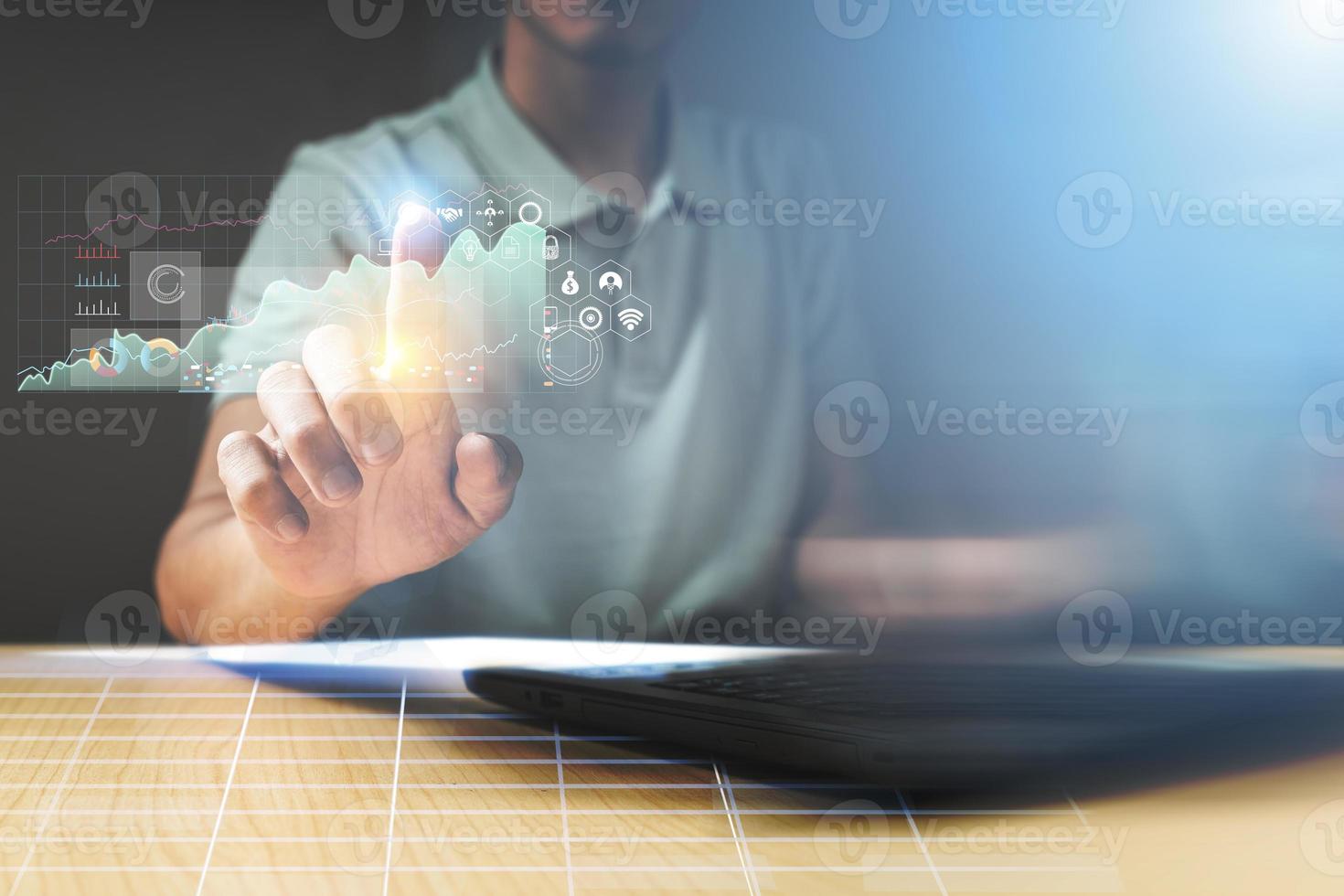 Businessman with report chart up forward to financial profit growth of stock market investment. photo