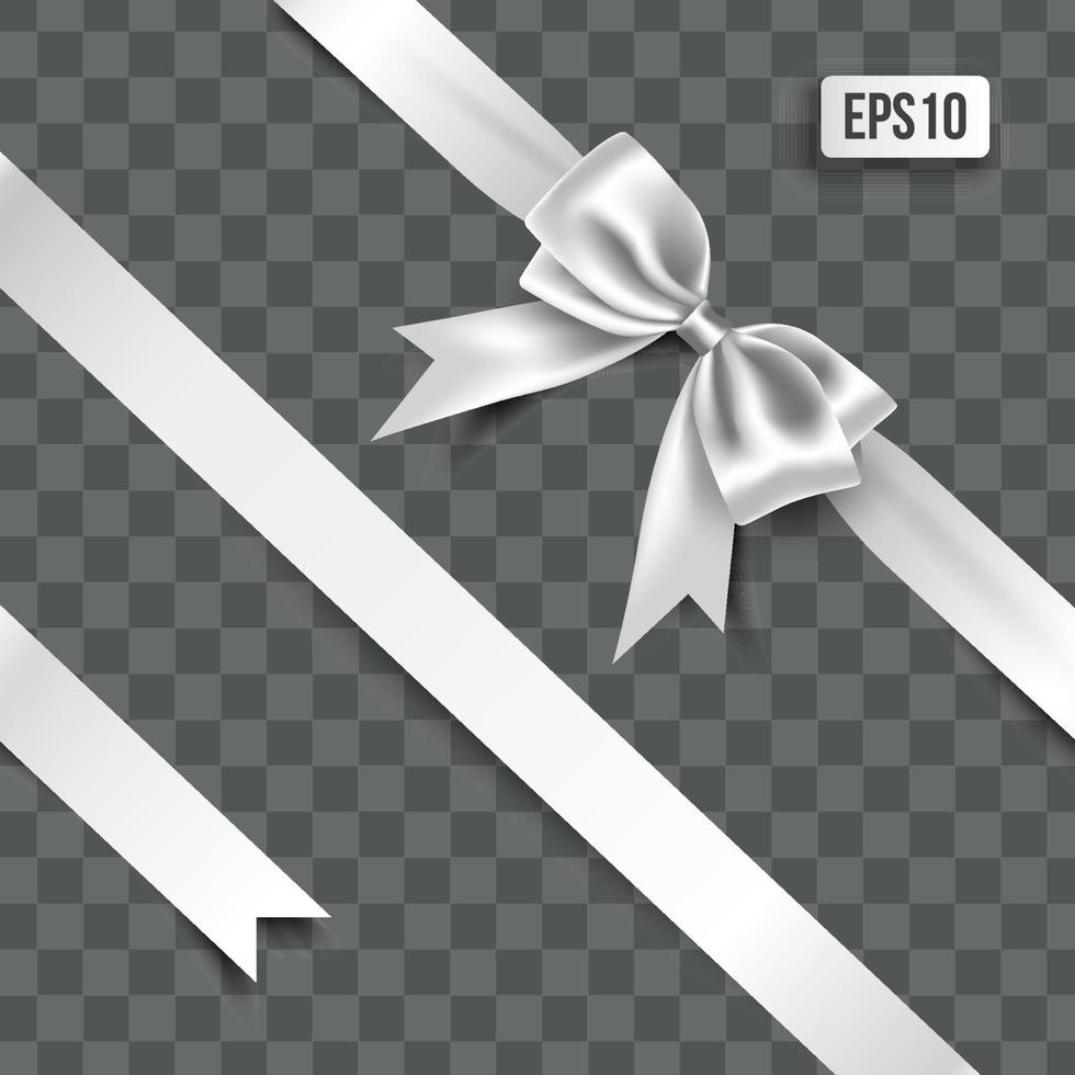 3d realistic decorative white bows ribbon on isolated background eps10 vector element template set
