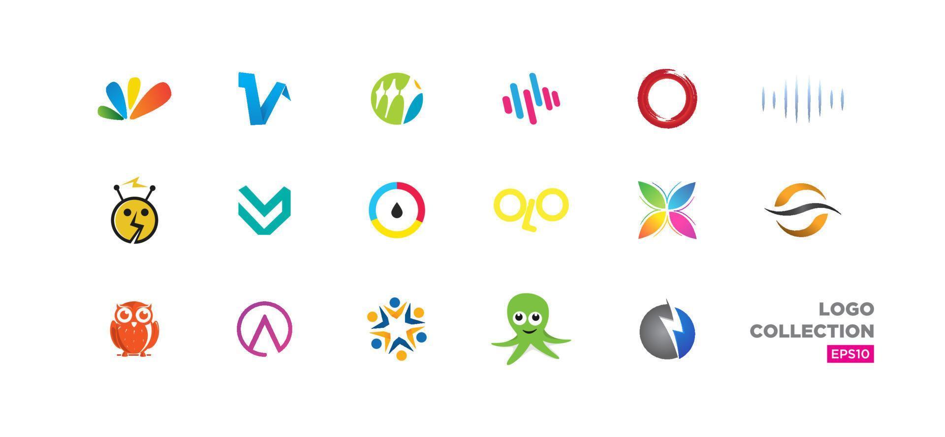 Modern trendy colorful logo collection, animal mascot, geometric, abstract, branding icon set vector